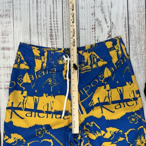 Beach Rays Hawaii Print Board Shorts Men’s 36 Yellow Blue Vintage Surf - Picture 4 of 6